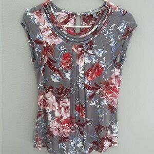 Daniel Rainn Gray and Red Floral Blouse